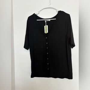 Marine Layer  NWT Womens L Black Lexi Ribbed Button Up Top